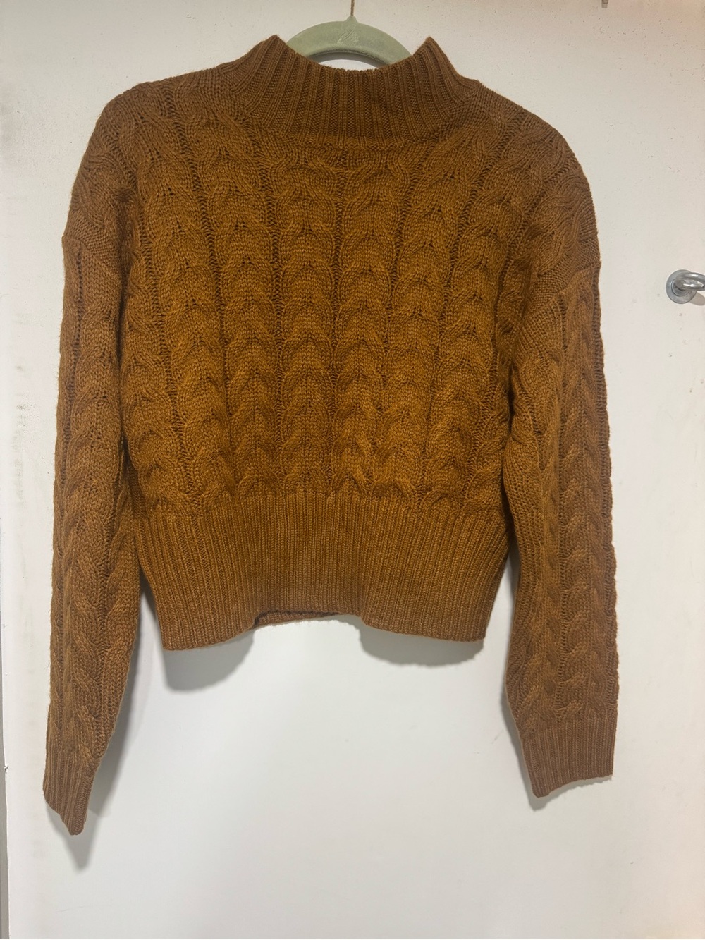 Pink Rose Cable Knit Turtleneck Sweater in Rust